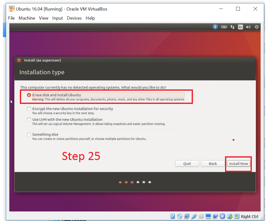 install ubuntu on virtualbox erase disk