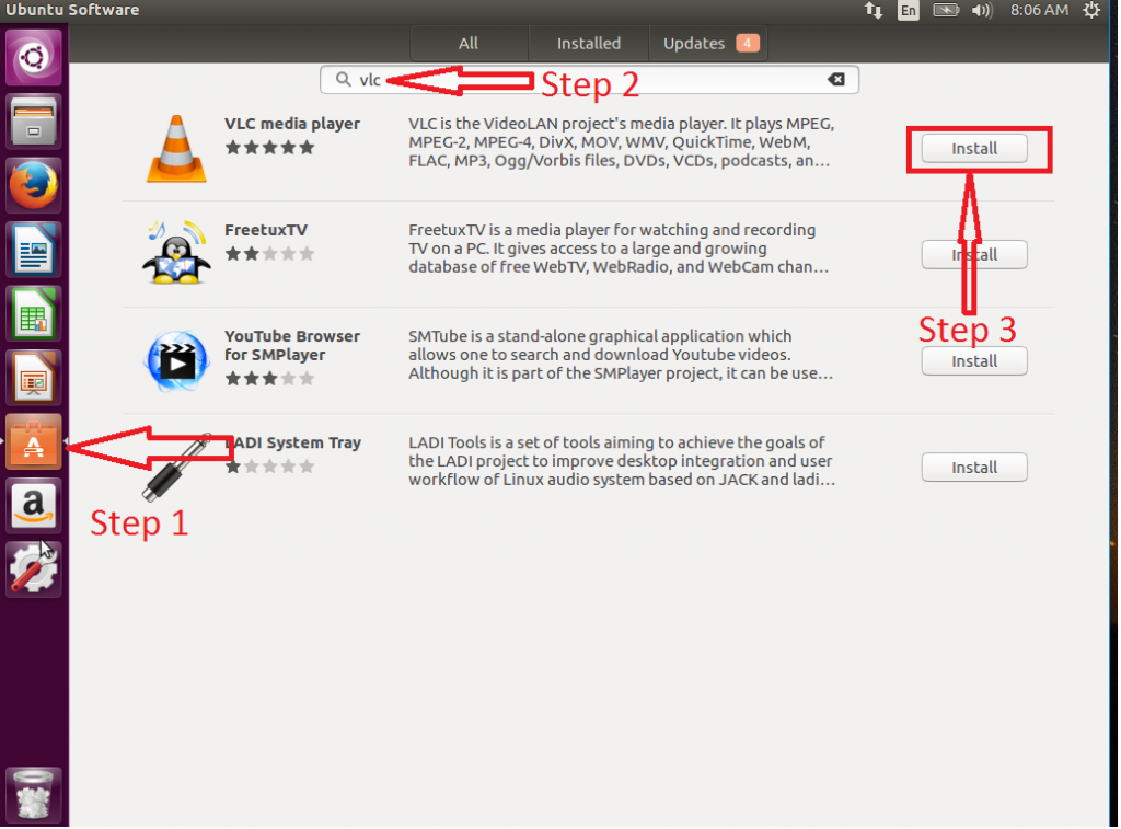 Install VLC on ubuntu using ubuntu software center-1